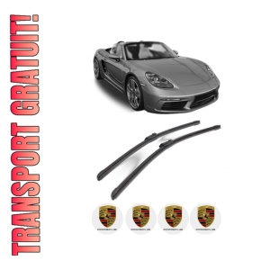 Set stergatoare PORSCHE 718 BOXSTER (982) din 2016-2019, pentru parbriz auto, 2 bucati, Bosch Aerotwin, din cauciuc siliconat rezistent, 4 Stickere Auto PORSCHE
