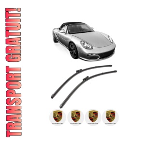 Set stergatoare PORSCHE BOXSTER Spyder (981) din 2015-2016, pentru parbriz auto, 2 bucati, Valeo Silencio, din cauciuc siliconat rezistent, 4 Stickere Auto PORSCHE