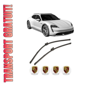 Set stergatoare PORSCHE TAYCAN Cross Turismo (Y1B) din 2020-2023, pentru parbriz auto, 2 bucati, Valeo Silencio Xtrm, din cauciuc siliconat rezistent, 4 Stickere Auto PORSCHE