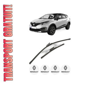 Set stergatoare RENAULT CAPTUR I (J5_, H5_) din 2013-2018, pentru parbriz auto, 2 bucati, Bosch Aerotwin, din cauciuc siliconat rezistent, 4 Stickere Auto RENAULT