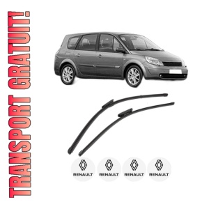 Set stergatoare RENAULT GRAND SCENIC II (JM0/1_) din 2004-2009, pentru parbriz auto, 2 bucati, Valeo Silencio Xtrm, din cauciuc siliconat rezistent, 4 Stickere Auto RENAULT