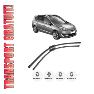 Set stergatoare RENAULT GRAND SCENIC III (JZ0/1_) din 2009-2016, pentru parbriz auto, 2 bucati, Valeo Silencio Xtrm, din cauciuc siliconat rezistent, 4 Stickere Auto RENAULT