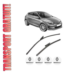 Set stergatoare RENAULT MEGANE III Hatchback (BZ0/1_, B3_) din 2008-2017, pentru parbriz auto, 2 bucati, Valeo Silencio Xtrm, din cauciuc siliconat rezistent, 4 Stickere Auto RENAULT