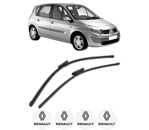 Set stergatoare RENAULT SCENIC II (JM0/1_) din 2003-2009, pentru parbriz auto, 2 bucati, Valeo Silencio Xtrm, din cauciuc siliconat rezistent, 4 Stickere Auto RENAULT v39954