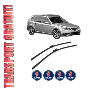 Set stergatoare SAAB 9-3X (YS3) din 2009-2015, pentru parbriz auto, 2 bucati, Bosch Aerotwin, din cauciuc siliconat rezistent, 4 Stickere Auto SAAB