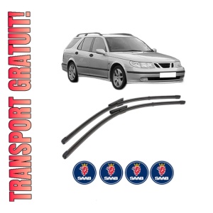 Set stergatoare SAAB 9-5 Estate (YS3E) din 1998-2009, pentru parbriz auto, 2 bucati, Valeo Silencio Xtrm, din cauciuc siliconat rezistent, 4 Stickere Auto SAAB