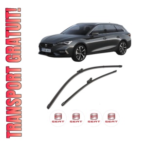 Set stergatoare SEAT LEON Sportstourer (KL8, KLD) din 2020-2024, pentru parbriz auto, 2 bucati, Valeo Silencio Xtrm, din cauciuc siliconat rezistent, 4 Stickere Auto SEAT