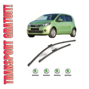 Set stergatoare SKODA CITIGO (NF1) din 2011-2019, pentru parbriz auto, 2 bucati, Valeo Silencio Xtrm, din cauciuc siliconat rezistent, 4 Stickere Auto SKODA
