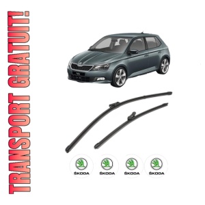 Set stergatoare SKODA FABIA III (NJ3) din 2014-2021, pentru parbriz auto, 2 bucati, Valeo Silencio Xtrm, din cauciuc siliconat rezistent, 4 Stickere Auto SKODA