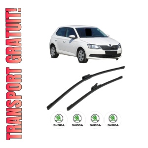 Set stergatoare SKODA FABIA III Praktik (NJ5) din 2014-2015, pentru parbriz auto, 2 bucati, Bosch Aerotwin, din cauciuc siliconat rezistent, 4 Stickere Auto SKODA