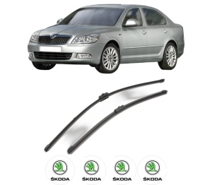 Set stergatoare SKODA OCTAVIA II (1Z3) din 2004-2013, pentru parbriz auto, 2 bucati, Valeo Silencio Xtrm, din cauciuc siliconat rezistent, 4 Stickere Auto SKODA v40134