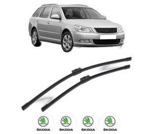 Set stergatoare SKODA OCTAVIA II Combi (1Z5) din 2004-2013, pentru parbriz auto, 2 bucati, Bosch Aerotwin, din cauciuc siliconat rezistent, 4 Stickere Auto SKODA v43499
