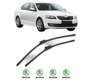 Set stergatoare SKODA OCTAVIA III (5E3, NL3, NR3) din 2012-2020, pentru parbriz auto, 2 bucati, Bosch Aerotwin, din cauciuc siliconat rezistent, 4 Stickere Auto SKODA v53109