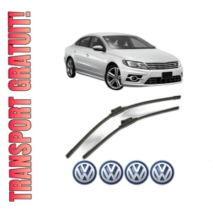 Set stergatoare Volkswagen CC B7 (358) din 2011-2016, pentru parbriz auto, 2 bucati, Bosch Aerotwin, din cauciuc siliconat rezistent, 4 Stickere Auto Volkswagen