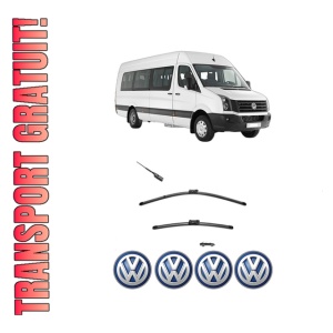 Set stergatoare Volkswagen CRAFTER Bus (SYI, SYJ) din 2016-2024, pentru parbriz auto, 2 bucati, Valeo Silencio, din cauciuc siliconat rezistent, 4 Stickere Auto Volkswagen