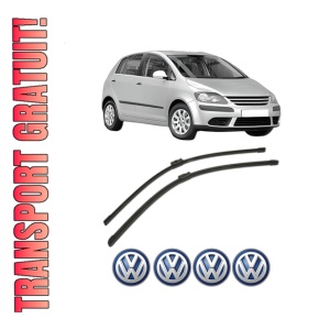 Set stergatoare Volkswagen GOLF PLUS V (5M1, 521) din 2004-2013, pentru parbriz auto, 2 bucati, Bosch Aerotwin, din cauciuc siliconat rezistent, 4 Stickere Auto Volkswagen