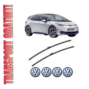 Set stergatoare Volkswagen ID.3 (E11, E12) din 2019-2024, pentru parbriz auto, 2 bucati, Bosch Aerotwin, din cauciuc siliconat rezistent, 4 Stickere Auto Volkswagen