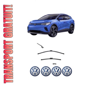 Set stergatoare Volkswagen ID.4 (E21) din 2020-2023, pentru parbriz auto, 2 bucati, Valeo Silencio, din cauciuc siliconat rezistent, 4 Stickere Auto Volkswagen