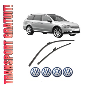 Set stergatoare Volkswagen PASSAT ALLTRACK B7 (365) din 2012-2014, pentru parbriz auto, 2 bucati, Valeo Silencio Xtrm, din cauciuc siliconat rezistent, 4 Stickere Auto Volkswagen