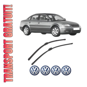 Set stergatoare Volkswagen PASSAT B5.5 (3B3) din 2000-2005, pentru parbriz auto, 2 bucati, Valeo Silencio Xtrm, din cauciuc siliconat rezistent, 4 Stickere Auto Volkswagen