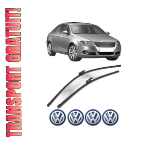 Set stergatoare Volkswagen PASSAT B6 (3C2) din 2005-2010, pentru parbriz auto, 2 bucati, Valeo Silencio Xtrm, din cauciuc siliconat rezistent, 4 Stickere Auto Volkswagen