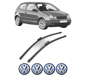 Set stergatoare Volkswagen POLO IV (9N_, 9A_) din 2001-2009, pentru parbriz auto, 2 bucati, Valeo Silencio Xtrm, din cauciuc siliconat rezistent, 4 Stickere Auto Volkswagen v39414