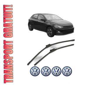 Set stergatoare Volkswagen POLO VI (AW1, BZ1, AE1) din 2017-2021, pentru parbriz auto, 2 bucati, Bosch Aerotwin, din cauciuc siliconat rezistent, 4 Stickere Auto Volkswagen