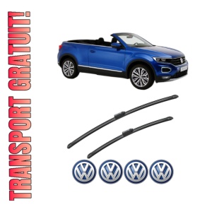 Set stergatoare Volkswagen T-ROC Convertible (AC7, AC8) din 2019-2020, pentru parbriz auto, 2 bucati, Bosch Aerotwin, din cauciuc siliconat rezistent, 4 Stickere Auto Volkswagen