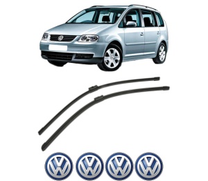 Set stergatoare Volkswagen TOURAN (1T1, 1T2) din 2003-2010, pentru parbriz auto, 2 bucati, Bosch Aerotwin, din cauciuc siliconat rezistent, 4 Stickere Auto Volkswagen v43319