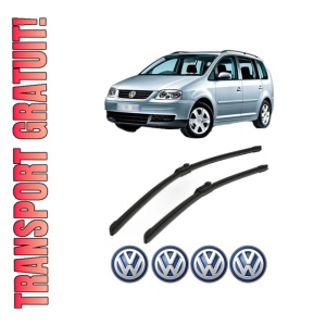 Set stergatoare Volkswagen TOURAN (1T3) din 2010-2015, pentru parbriz auto, 2 bucati, Bosch Aerotwin, din cauciuc siliconat rezistent, 4 Stickere Auto Volkswagen