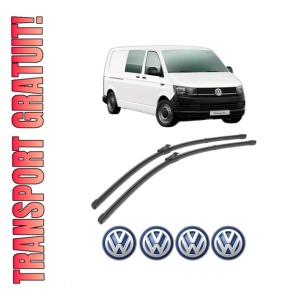 Set stergatoare Volkswagen TRANSPORTER T6 / CARAVELLE T6 Bus (SGB, SGJ, SHB, SHJ) din 2015-2024, pentru parbriz auto, 2 bucati, Valeo Silencio, din cauciuc siliconat rezistent, 4 Stickere Auto Volkswagen
