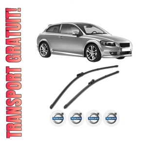Set stergatoare VOLVO C30 (533) din 2006-2012, pentru parbriz auto, 2 bucati, Valeo Silencio Xtrm, din cauciuc siliconat rezistent, 4 Stickere Auto VOLVO