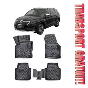 Skoda Kodiaq 2016-2023 Set 4 covorase auto din cauciuc tip tavita premium line 3D