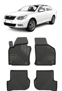 Skoda Octavia II Din 03.2004 - 01.2013, Sedan , Set Covorase Auto Tip Tavita Premium 3D, din cauciuc accesorii pentru autoturismul tau - masina v164447