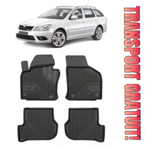 Skoda Octavia II Rs Din 2004 - 04.2013, Combi , Set Covorase Auto Tip Tavita Premium 3D, din cauciuc