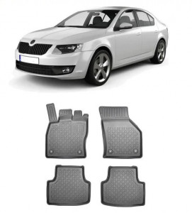 Skoda Octavia III, Hatchback, Din 02.2013 - 05.2020 , Set Covorase Auto Tip Tavita Premium 3D, din cauciuc accesorii pentru autoturismul tau - masina v175014