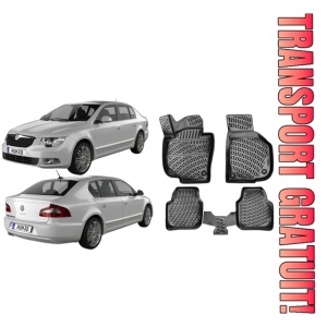 Skoda Superb II B6 2008-2015 Set 4 covorase auto din cauciuc tip tavita premium line 3D