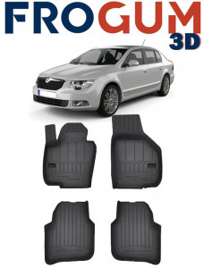Skoda Superb II, Sedan, Din 06.2008 - 04.2015 , Set Covorase Auto Tip Tavita Premium 3D, din cauciuc accesorii pentru autoturismul tau - masina v171899
