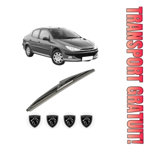 Stergator lamela spate PEUGEOT 206 Saloon din 2007, pentru luneta auto, Bosch Twin, din cauciuc siliconat rezistent, 4 Stickere Auto PEUGEOT