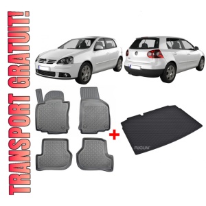Volkswagen Golf 5, Hatchback, Din 10.2003 - 09.2012 , Set Covorase Auto Tip Tavita + tavita pentru portbagaj Premium 3D, din cauciuc