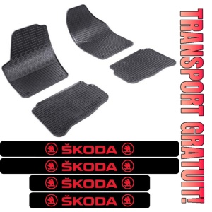 Covorase Skoda Fabia I, Combi, din 2000 - 2007 si set 4 stickere protectie praguri Skoda