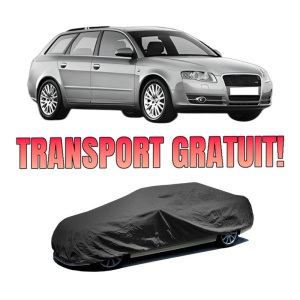 Husa tip prelata auto AUDI A4 B7 Avant (8ED) din 2004-2008, Culoare Negru, material textil impermeabil, rezistanta la intemperii praf UV, CARPASSION Husa Protectie, 4 Stickere auto cu AUDI