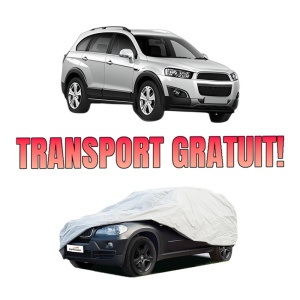 Husa tip prelata auto CHEVROLET CAPTIVA (C100, C140) din 2006-2018, Culoare Gri, material textil impermeabil, rezistanta la intemperii praf UV, CARPASSION Husa Protectie, 4 Stickere auto cu CHEVROLET