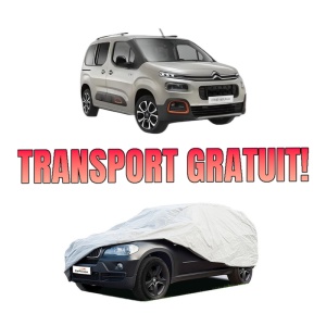 Husa tip prelata auto CITROEN BERLINGO (ER_, EC_) din 2018-2021, Culoare Gri, material textil impermeabil, rezistanta la intemperii praf UV, CARPASSION Husa Protectie, 4 Stickere auto cu CITROEN
