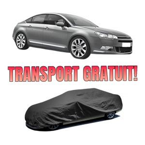 Husa tip prelata auto CITROEN C5 III (RD_) din 2008-2017, Culoare Negru, material textil impermeabil, rezistanta la intemperii praf UV, CARPASSION Husa Protectie, 4 Stickere auto cu CITROEN