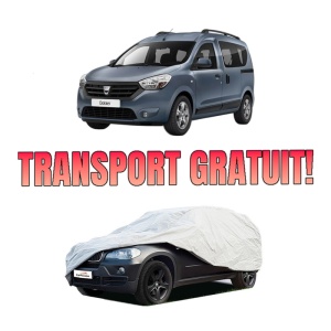 Husa tip prelata auto DACIA DOKKER Box Body/MPV din 2012-2021, Culoare Gri, material textil impermeabil, rezistanta la intemperii praf UV, CARPASSION Husa Protectie, 4 Stickere auto cu DACIA