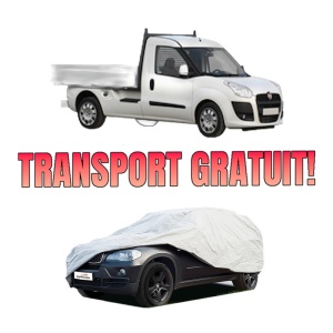 Husa tip prelata auto FIAT DOBLO Platform/Chassis (263_) din 2010-2023, Culoare Gri, material textil impermeabil, rezistanta la intemperii praf UV, CARPASSION Husa Protectie, 4 Stickere auto cu FIAT