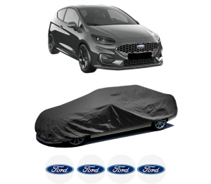 Husa tip prelata auto FORD FIESTA VII (HJ, HF) din 2017-2022, Culoare Negru, material textil impermeabil, rezistanta la intemperii praf UV, CARPASSION Husa Protectie, 4 Stickere auto cu FORD - Img 2
