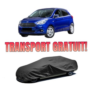 Husa tip prelata auto FORD KA+ III (UK, FK) din 2016-2018, Culoare Negru, material textil impermeabil, rezistanta la intemperii praf UV, CARPASSION Husa Protectie, 4 Stickere auto cu FORD