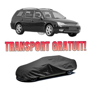 Husa tip prelata auto FORD MONDEO III Turnier (BWY) din 2000-2007, Culoare Negru, material textil impermeabil, rezistanta la intemperii praf UV, CARPASSION Husa Protectie, 4 Stickere auto cu FORD